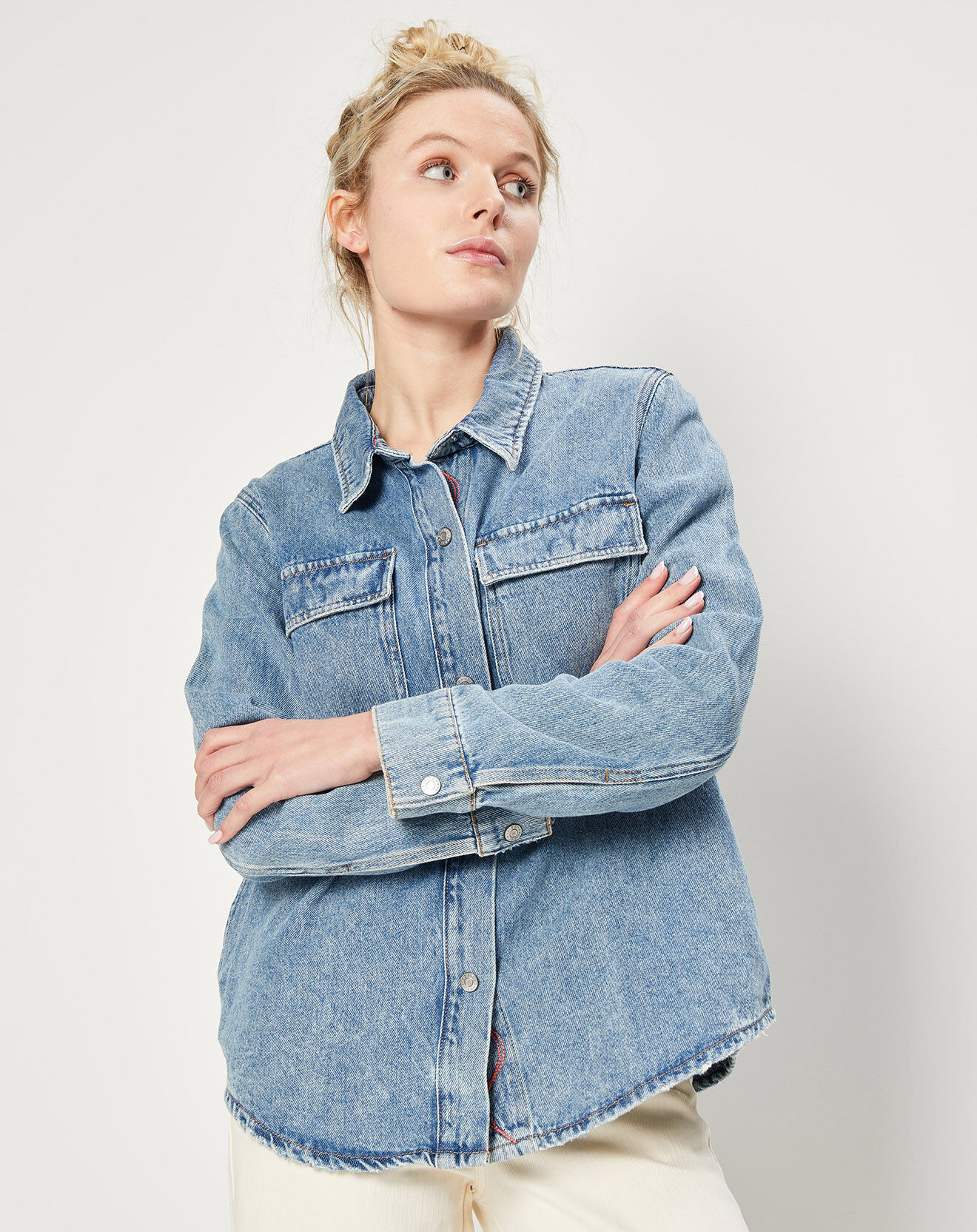 Esprit Surchemise en Jean ample bleu denim