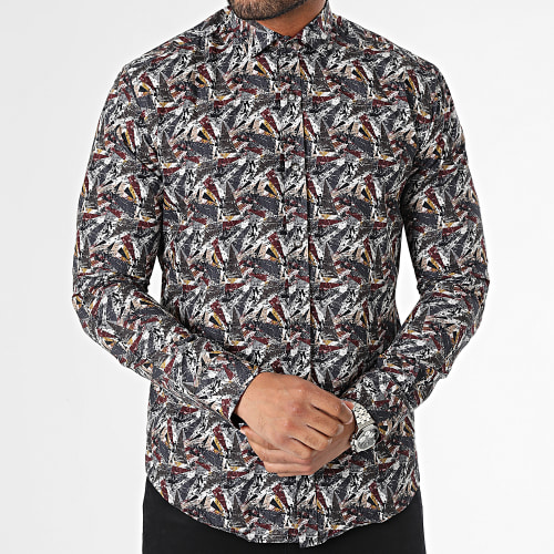 Chemise Manches Longues Gris Anthracite Bordeaux