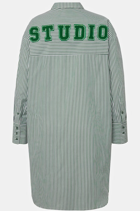 Hemdbluse, Oversized, Streifen, Hemdkragen, Langarm, Patch