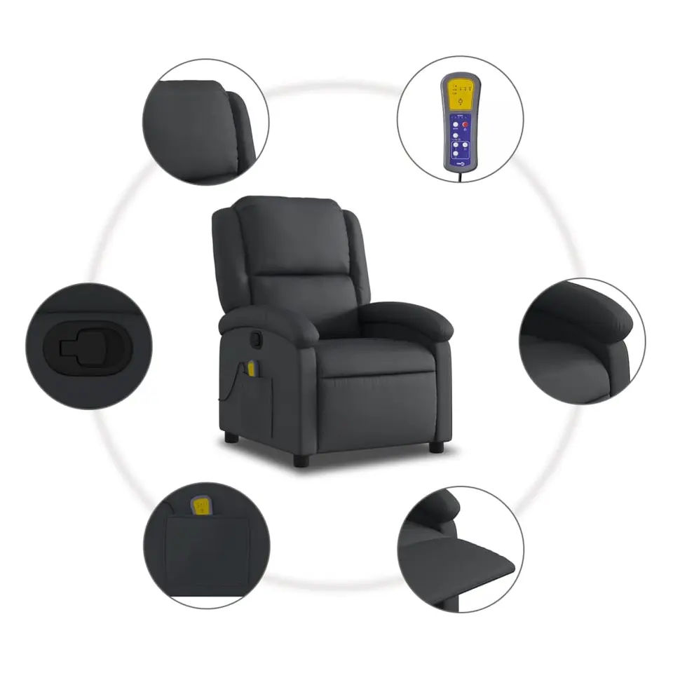 vidaXL - Massagestoel - Zwart - Leer