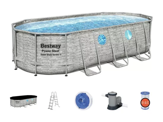 Piscine tubulaire Power Steel SwimVista avec hublots ovale 5,49 x 2,74 x 1,22 m - Bestway