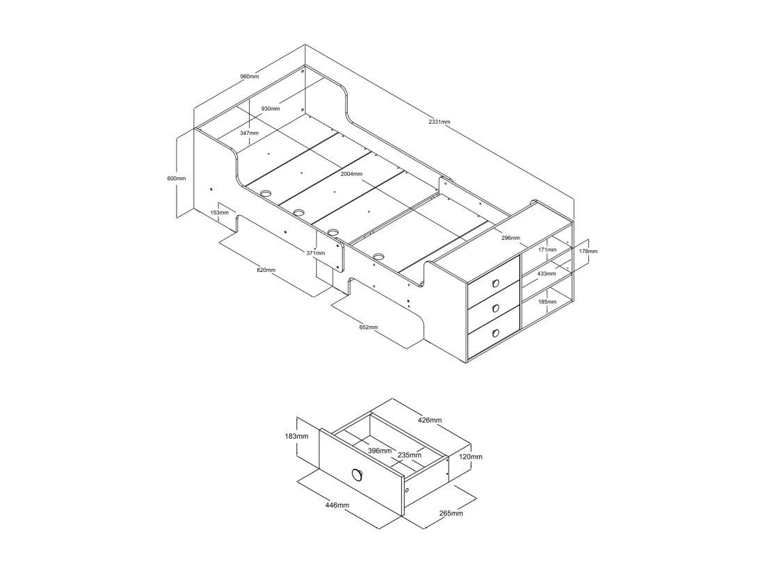Lit évolutif 90 x 140/170/200 cm avec rangements - Coloris : Naturel et blanc + Matelas - GAROLIO