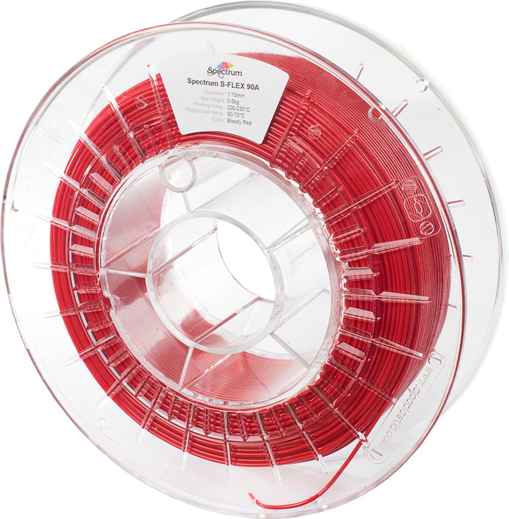 Spectrum  S-Flex 90A Bloody Red, 1,75 mm / 500 g    Flexibles Filament mit sehr guten Beständigkeiten