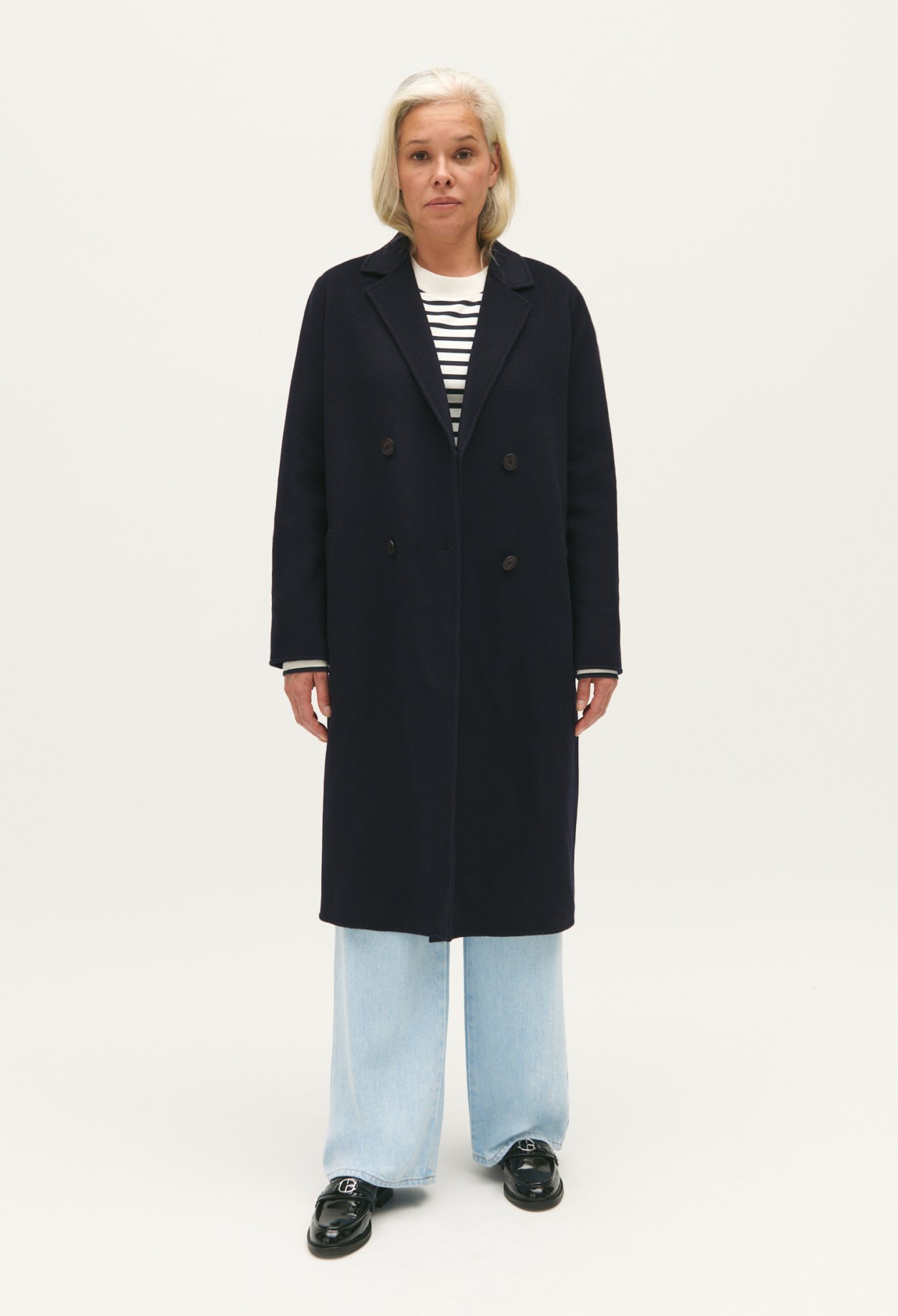 Manteau laine mi-long bleu marine