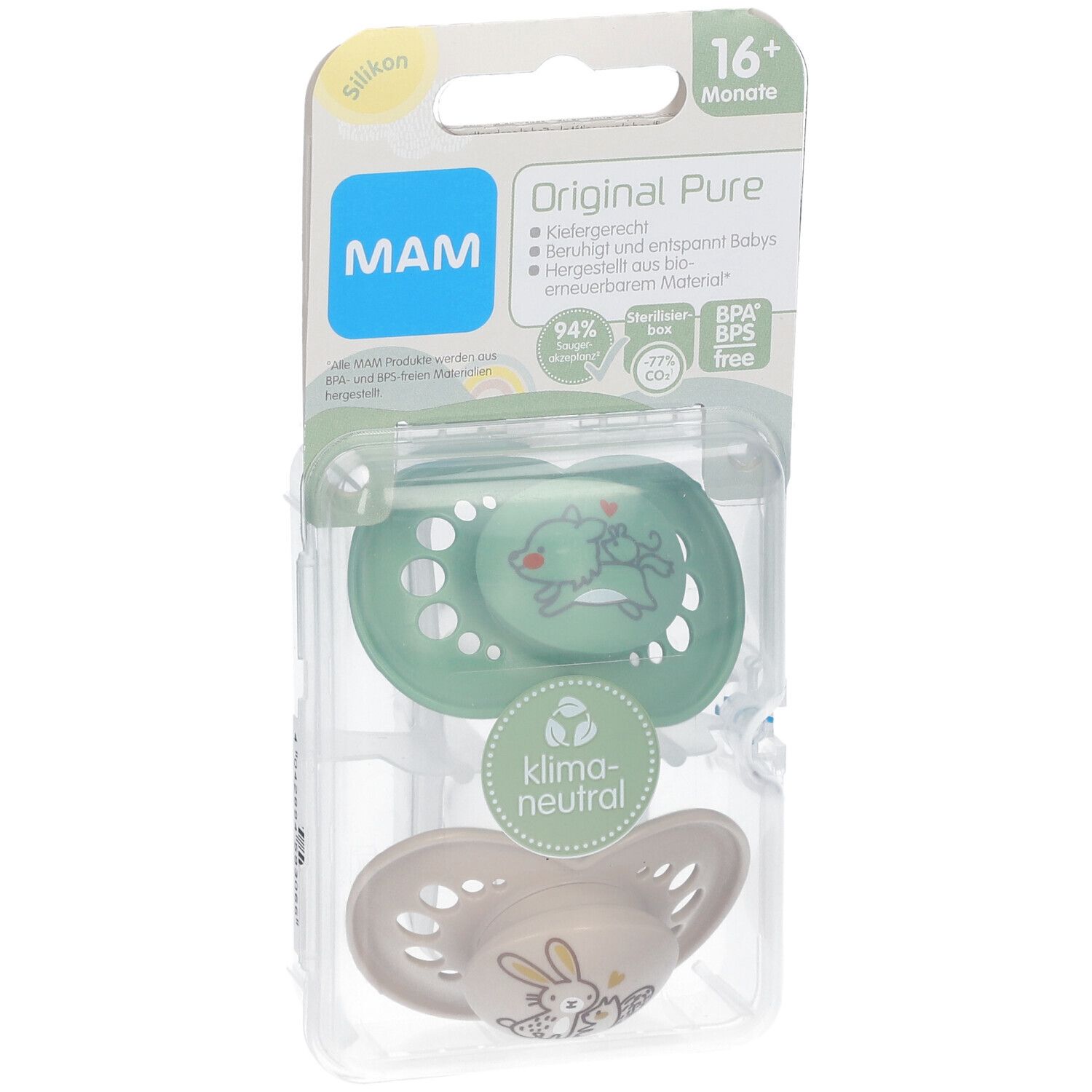 MAM Original Pure Silikonschnuller 16+ Monate, Wolf/ Hase