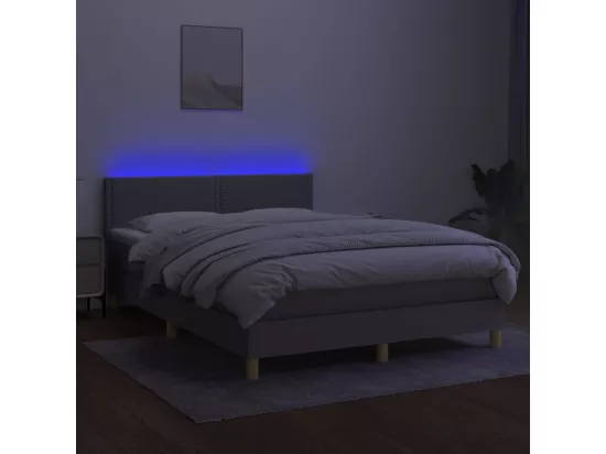 Sommier tapissier et matelas et LED Gris clair 140x190 cm Tissu