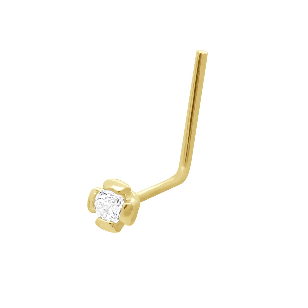 Piercing de nez en Or Jaune serti D' un oxyde de Zironium Blanc Ronde - Sertis Griffes - Anallergique