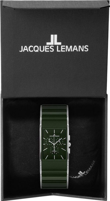Jacques Lemans - Polshorloge - Zilver - Groen - RVS en Keramiek - Analoge Chronograaf