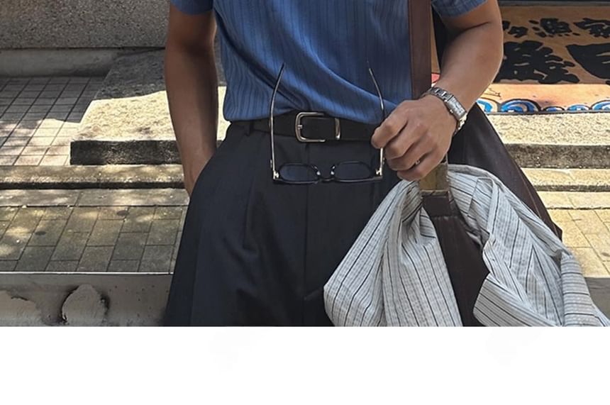 SeoulPop - Gestreepte gebreide top met korte mouwen