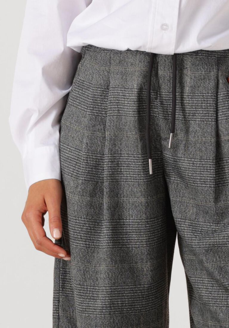 grijze haute l'amitié wijde broek michelle check tailor tie tall pants