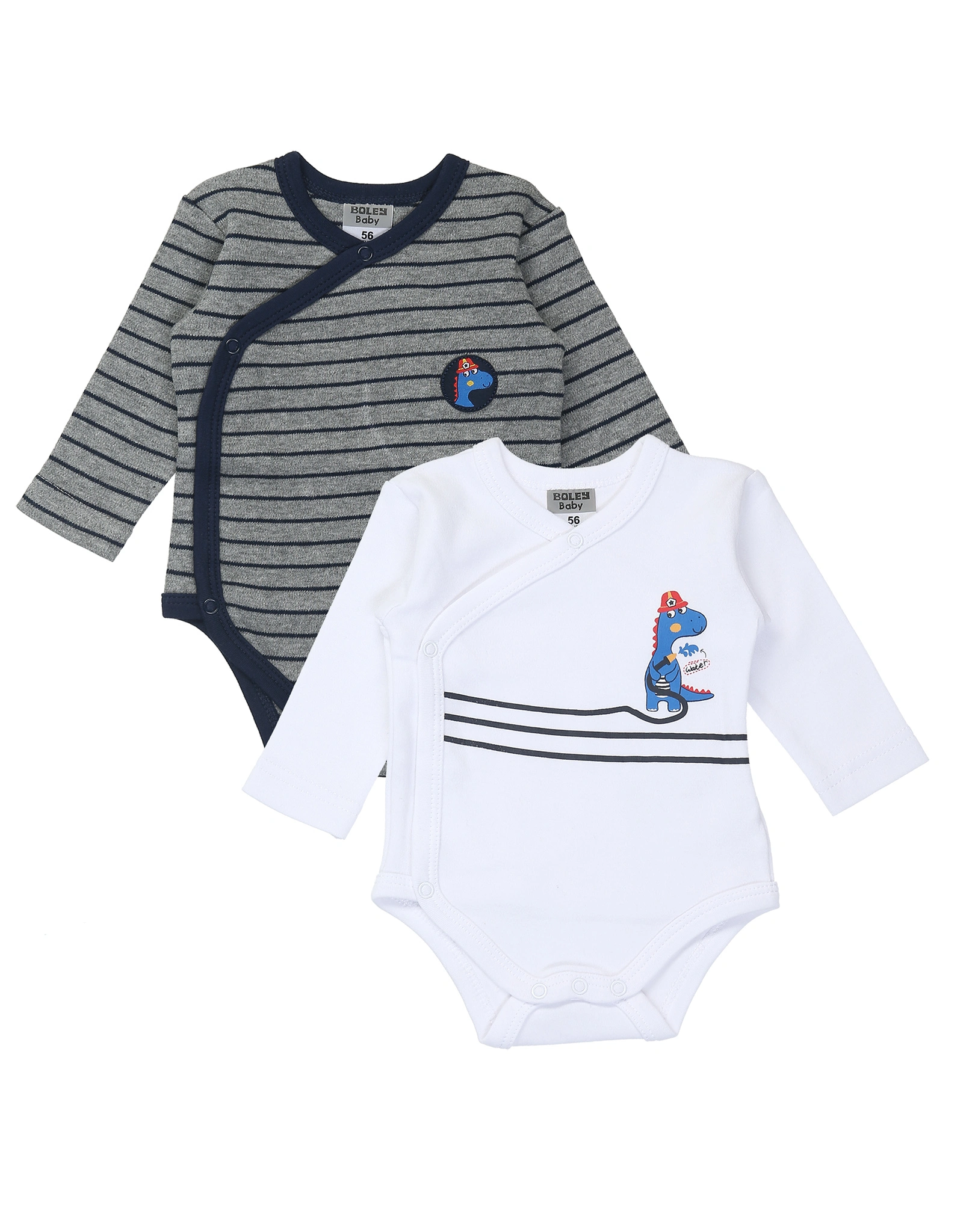 Langarm-Wickelbody DINO 2er-Pack in bunt