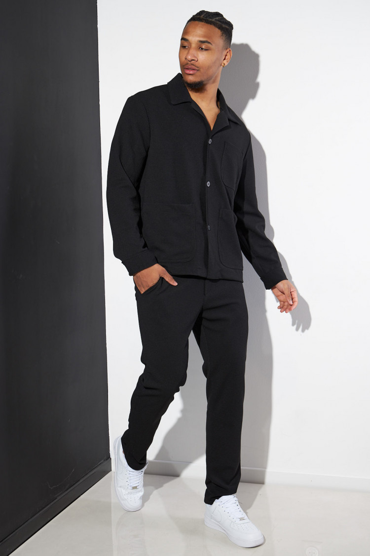 Ensemble 2 pièces chemise + pantalon noir texturé