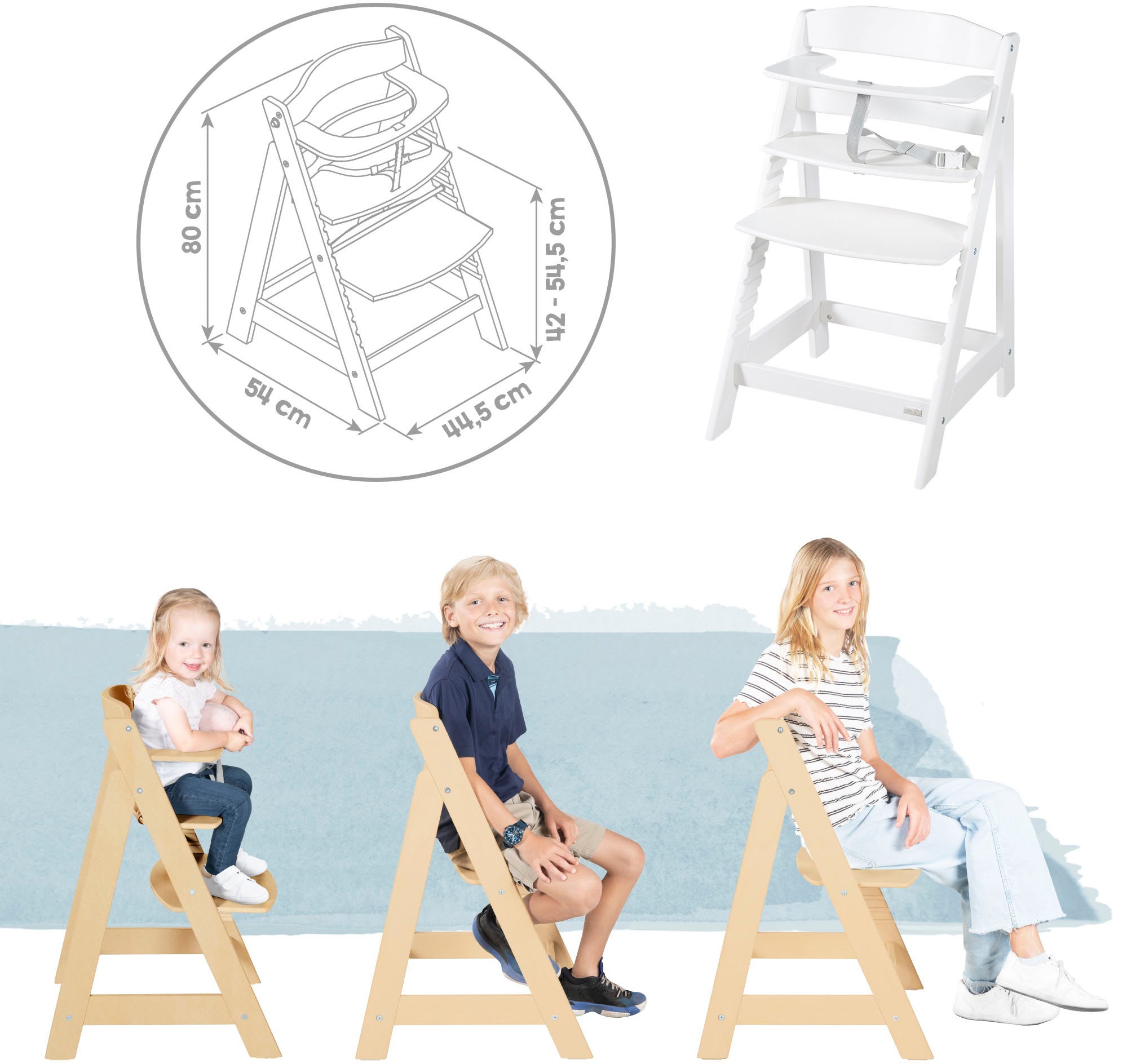 roba® Hochstuhl »Treppenhochstuhl 2-in-1 Set Born Up weiss« () mit Neugeborenen-Aufsatz, Greyish gesteppt