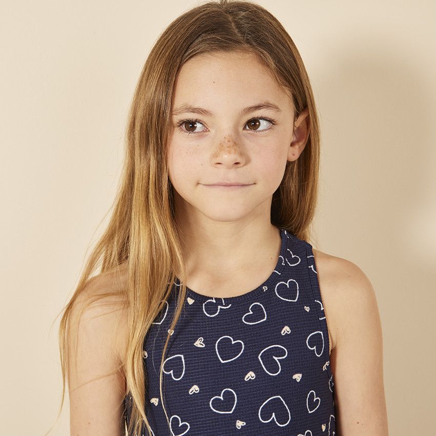 Robe sans manches imprimée et volantée à dos croisé pour fille - Bleu marine