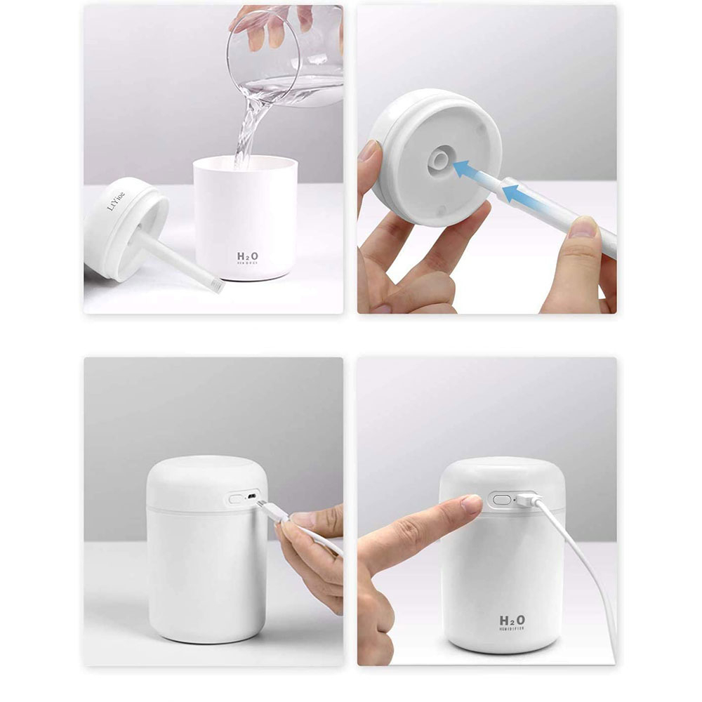 (300ml) Mini USB Luftbefeuchter Aroma Öl Diffuser mit LED Beleuchtung - Weiss
