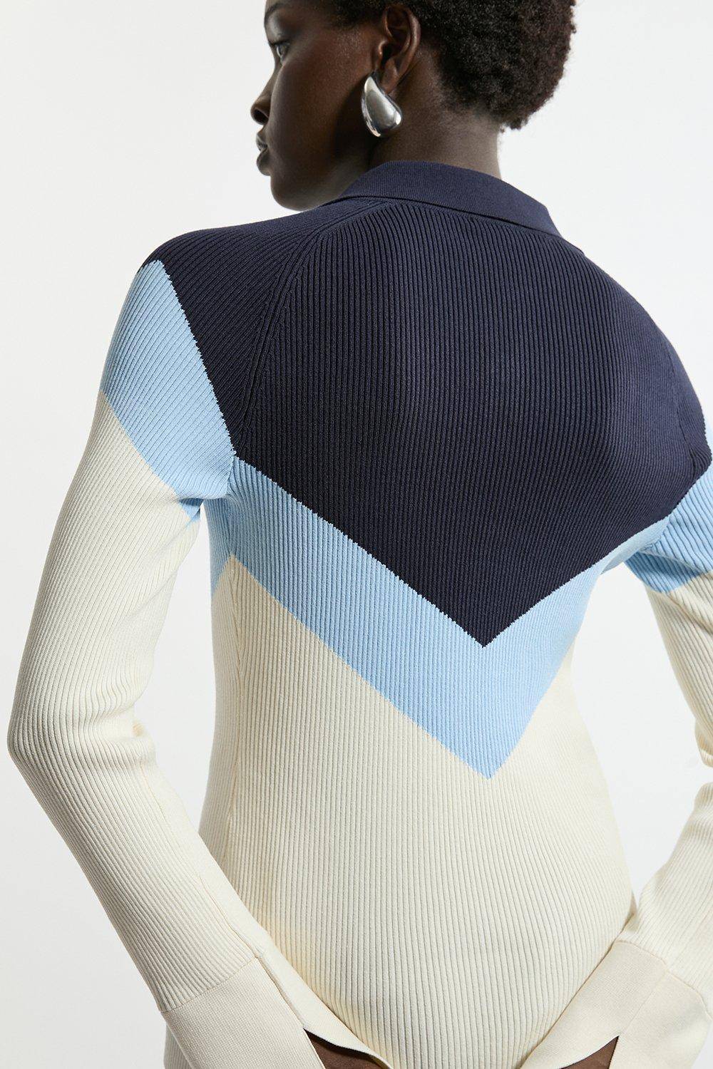KarenMillen Haut Polo en Maille Côtelée Mélange Viscose