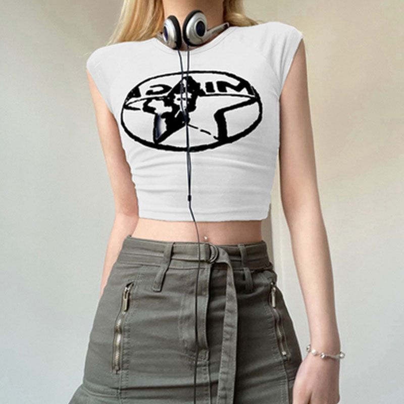 Selianne - Mouwloze crop top met ronde hals en sterrenprint