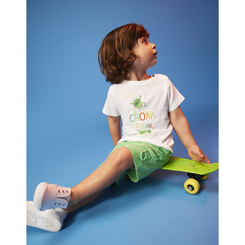 Ensemble 2 pièces t-shirt printé + bermuda avec motif en relief pour bébé garçon - Blanc