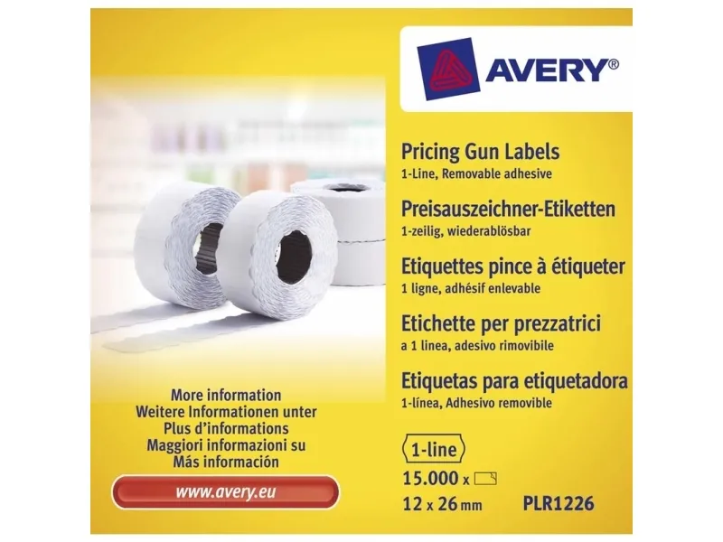 Prisetiket Avery PLR1226 hvid 26x12 mm aftagelige - (15.000 etiketter)