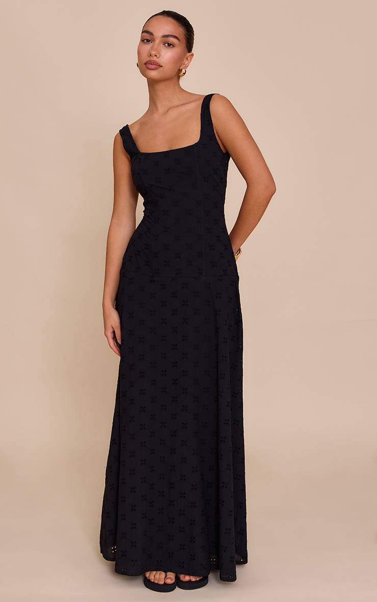 Noir Robe Midaxi Corset En Broderie Anglaise