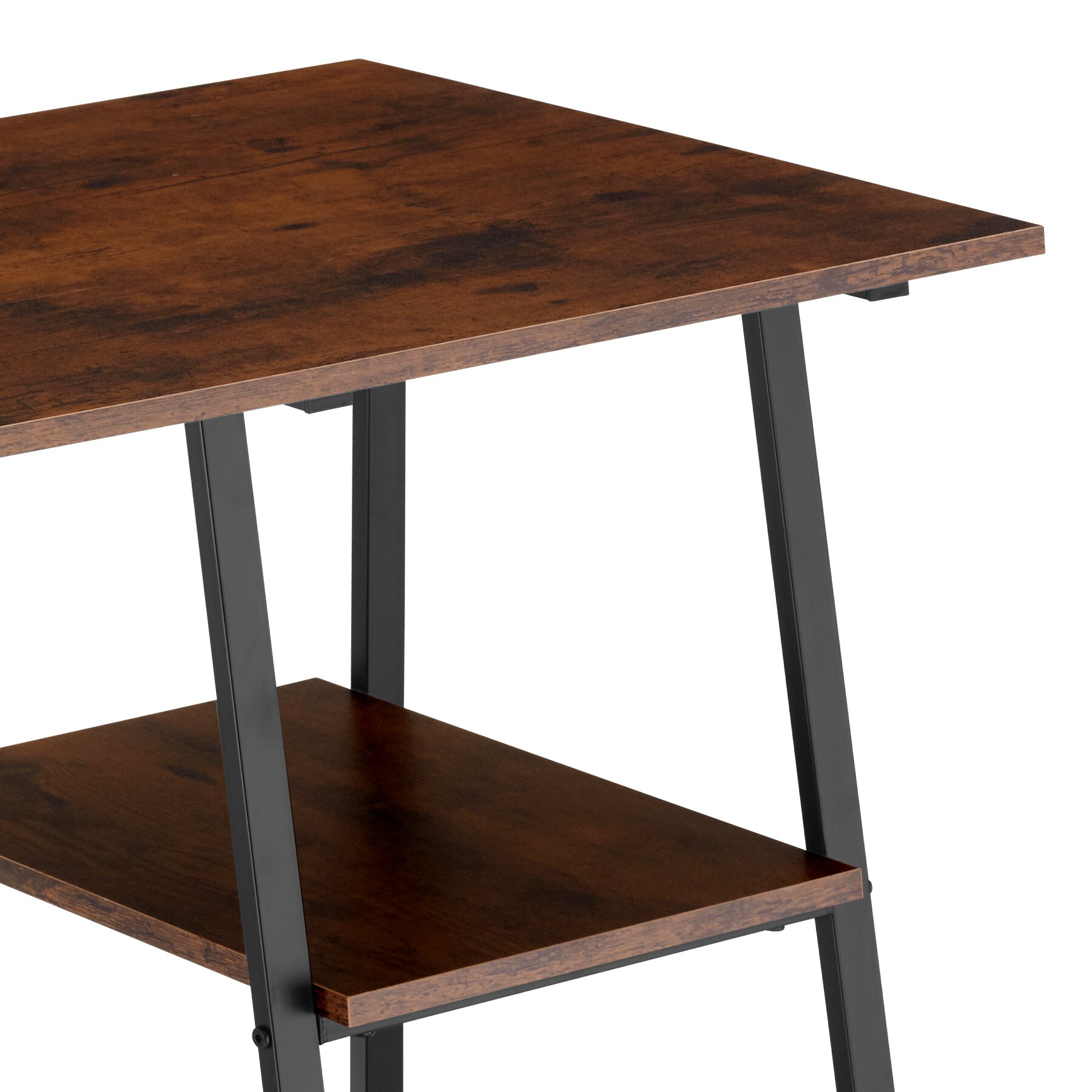tectake® Schreibtisch, Industrial Style, trapezförmiges Gestell, Seitenregal mit 2 Ablagefächern, 120 x 50 x 73,5 cm