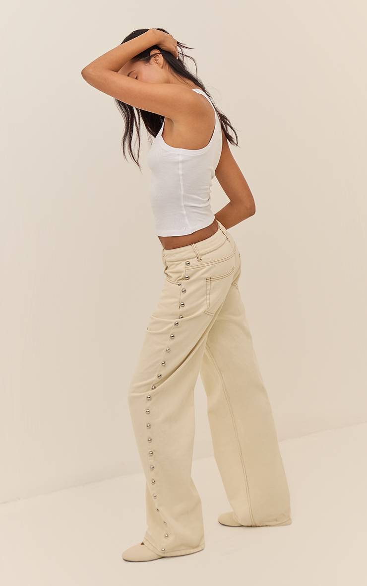 Ecru Jean Taille Haute À Clous