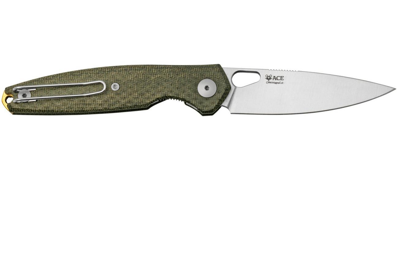 GiantMouse ACE REO Green Canvas Micarta Satin Magnacut, zakmes