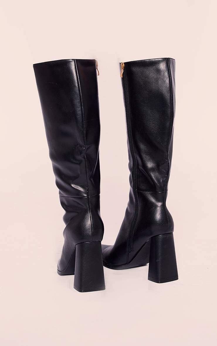 Noir Bottes Hautes À Talon Bloc En Synthétiquecuir À Bout Pointu