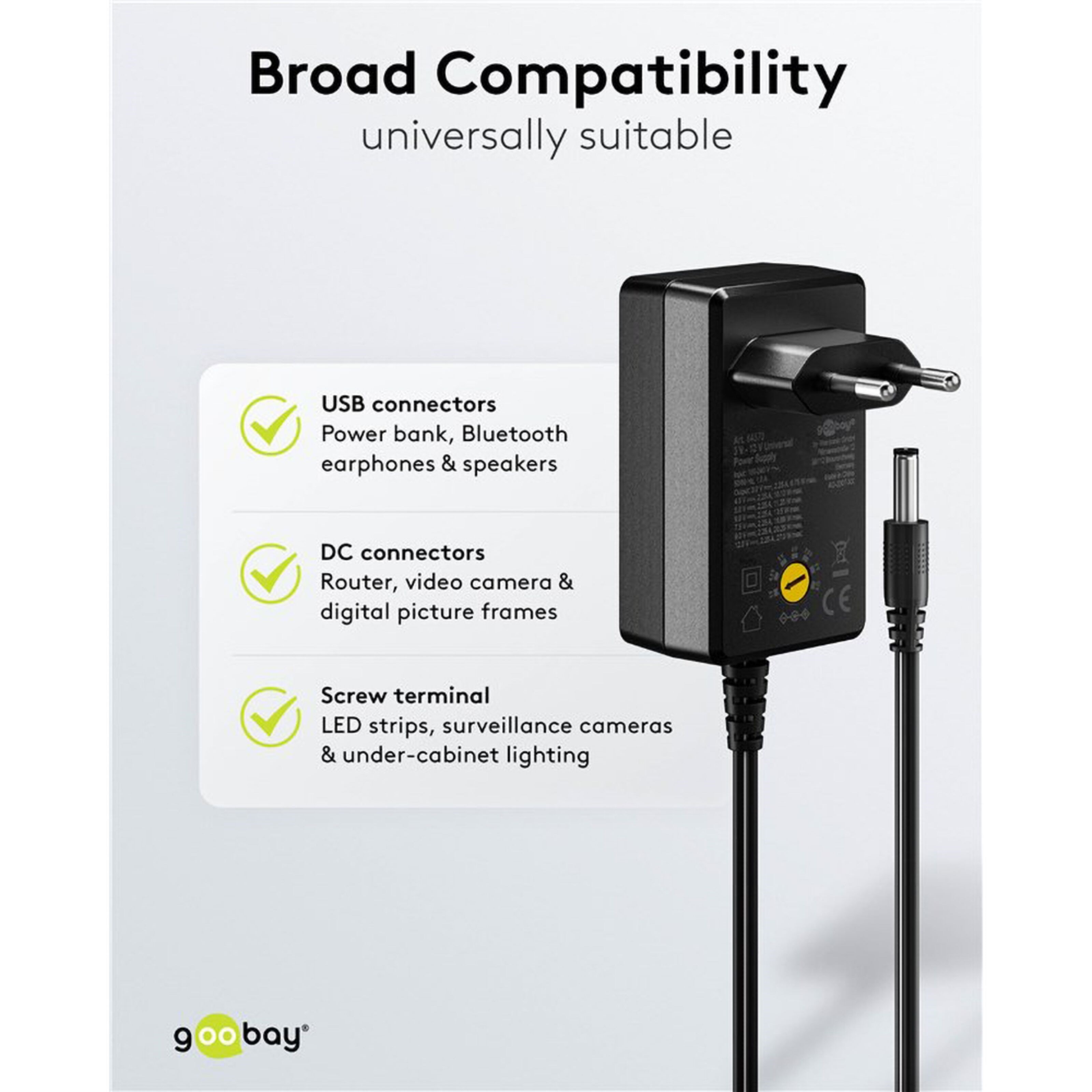 Justerbar strømadapter 3–12 V (DC) 27 W