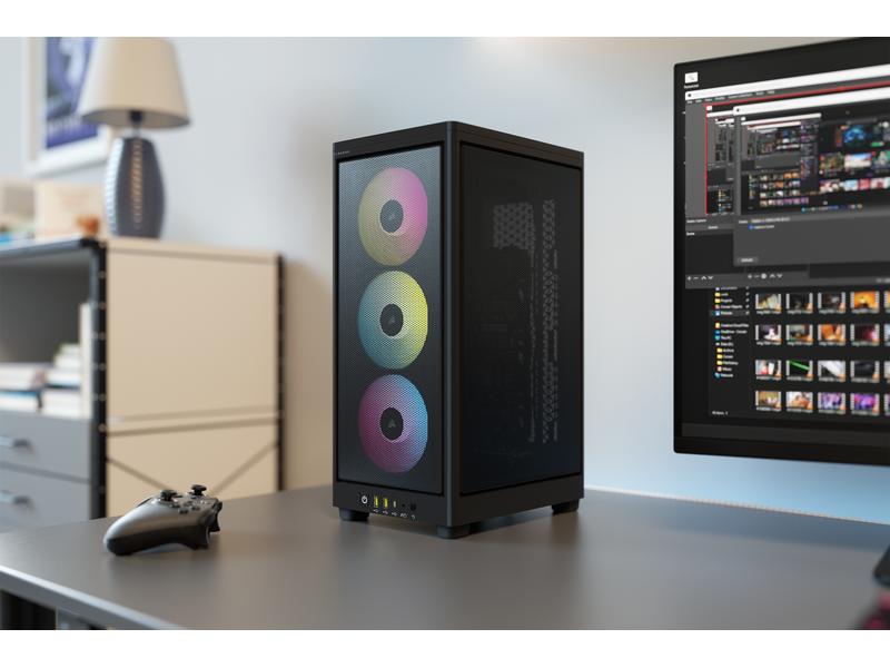 Corsair PC-Gehäuse iCUE 2000D RGB Airflow Schwarz Mini-ITX PC-Gehäuse mit Stahlabdeckgitter und RGB-Beleuchtung