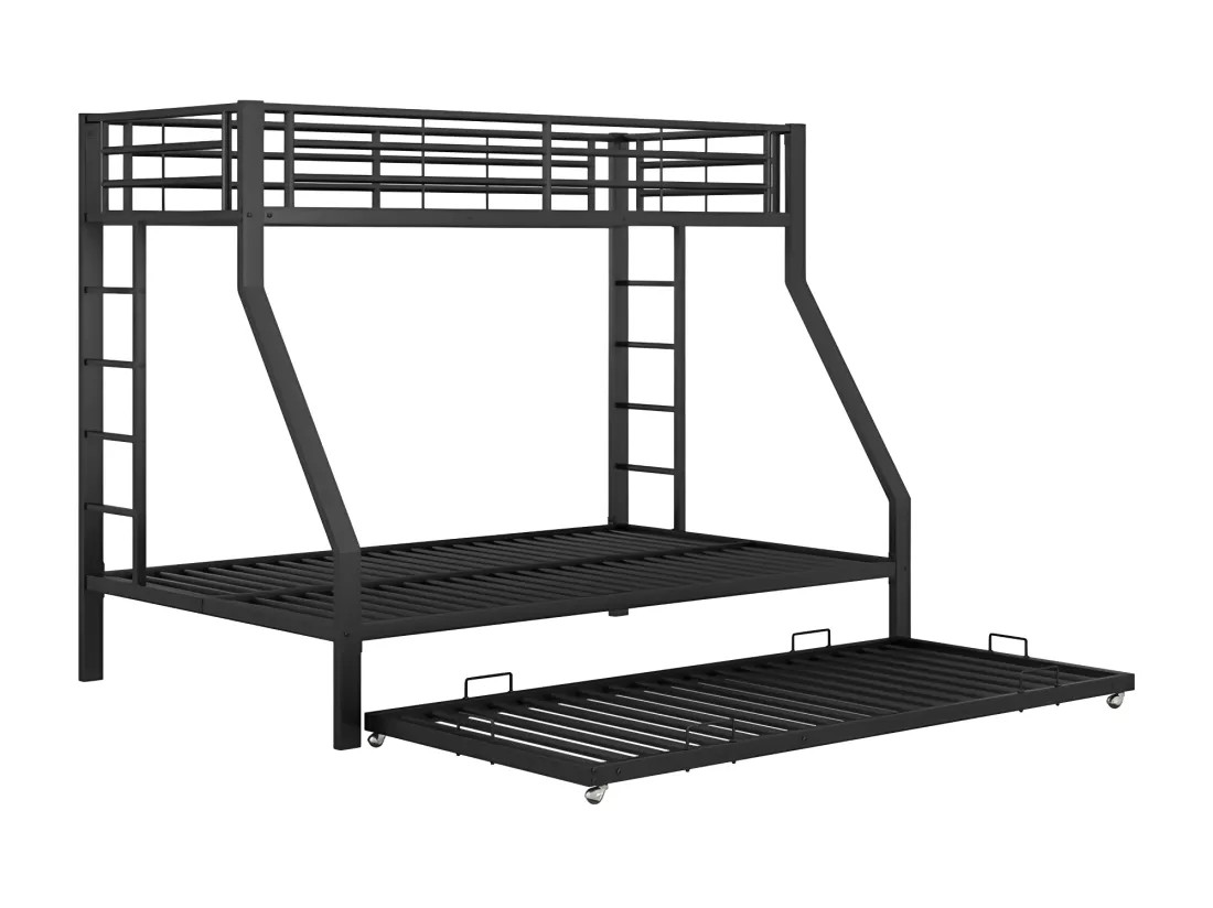 Lit superposé 90/140x200cm avec un lit gigogne 90x190cm - cadre en métal - Noir