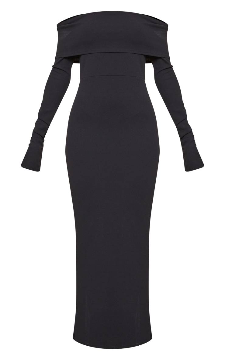 Noir Robe Longue À Manches Froncées Avec Détail De Pli
