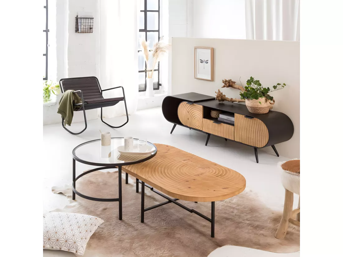 Rocking chair en cuir noir Sydney