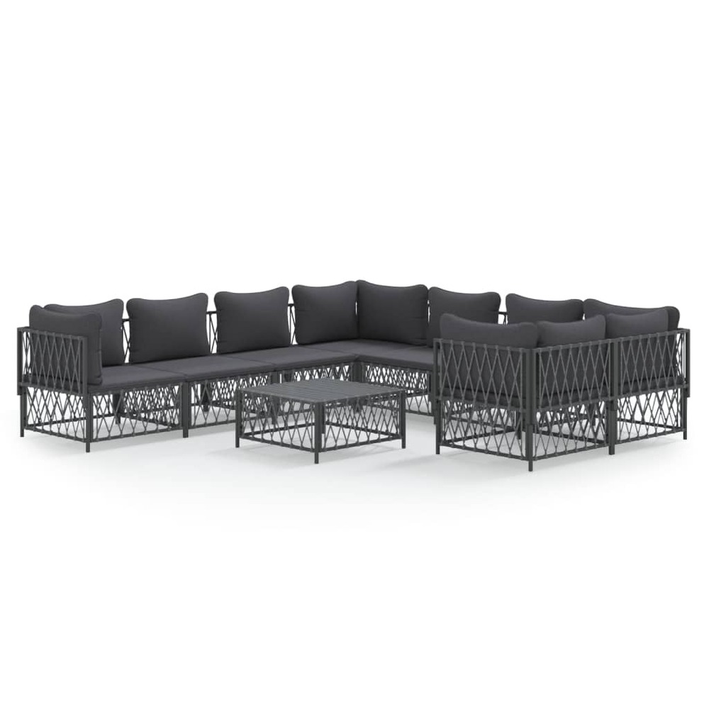 Salon de jardin meuble d'extérieur ensemble de mobilier avec coussins 9 pièces anthracite acier