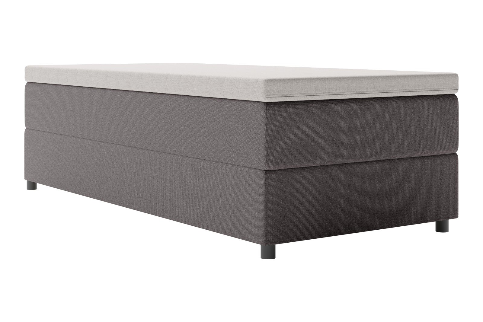 Premium 10 oppbevaringsseng 120x200 cm Magasinseng med oppbevaring, åpnes fra siden. I tekstil storm 97 grå, med fast fasthetsgrad og premium 10 overmadrass,sorte ben. Sengegavl selges separat.