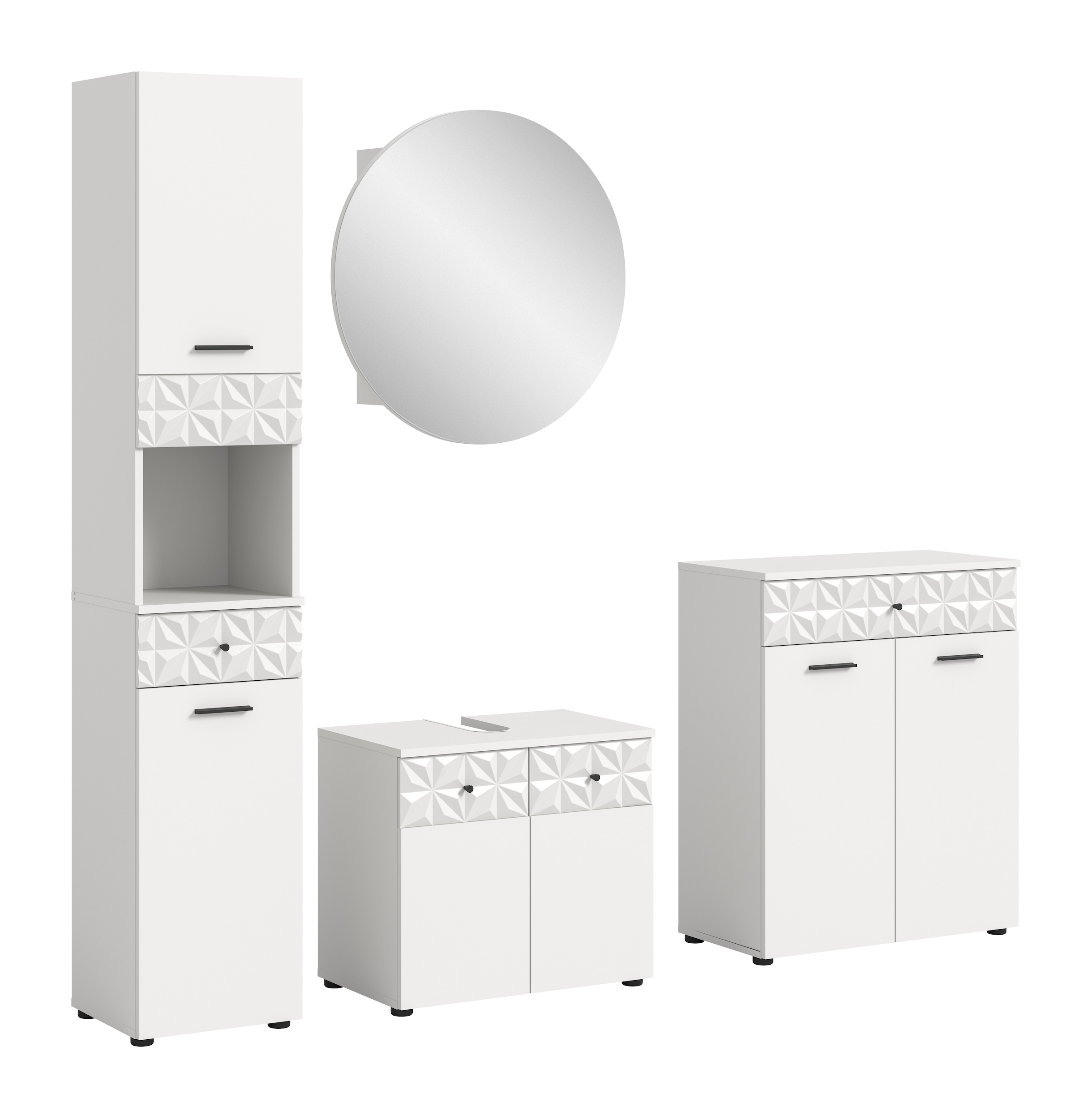 INOSIGN Badezimmer-Set »VICENZA, TOPSELLER!, Breite 195cm, 4-teilig, mit Ornamentabsetzung« Hochschrank, Waschbeckenunterschrank, Spiegelschrank & Unterschrank,