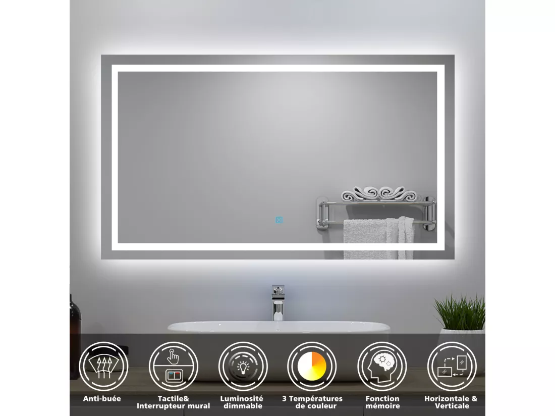 Ensemble meubles Salle de Bain 120cm avec colonne et miroir lumineux 3 couleurs blanc