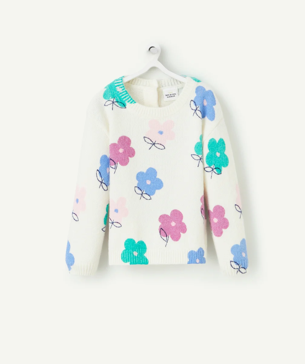 PULL EN TRICOT MANCHES LONGUES BÉBÉ FILLE ÉCRU AVEC IMPRIMÉ FLEURS