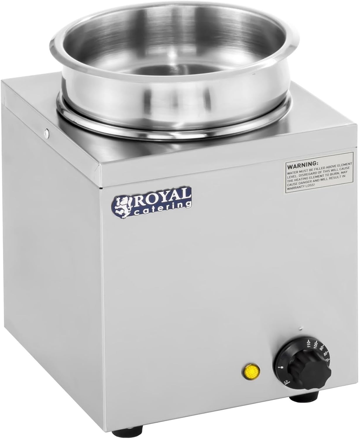 Royal Catering - RCBM-1/4R - Bain Marie Suppenstation mit Ablasshahn Chafing Dish (2,75 L, 1 x 150 W, Inklusive Deckel, 30-110 ° C, beheizbarer Tank)