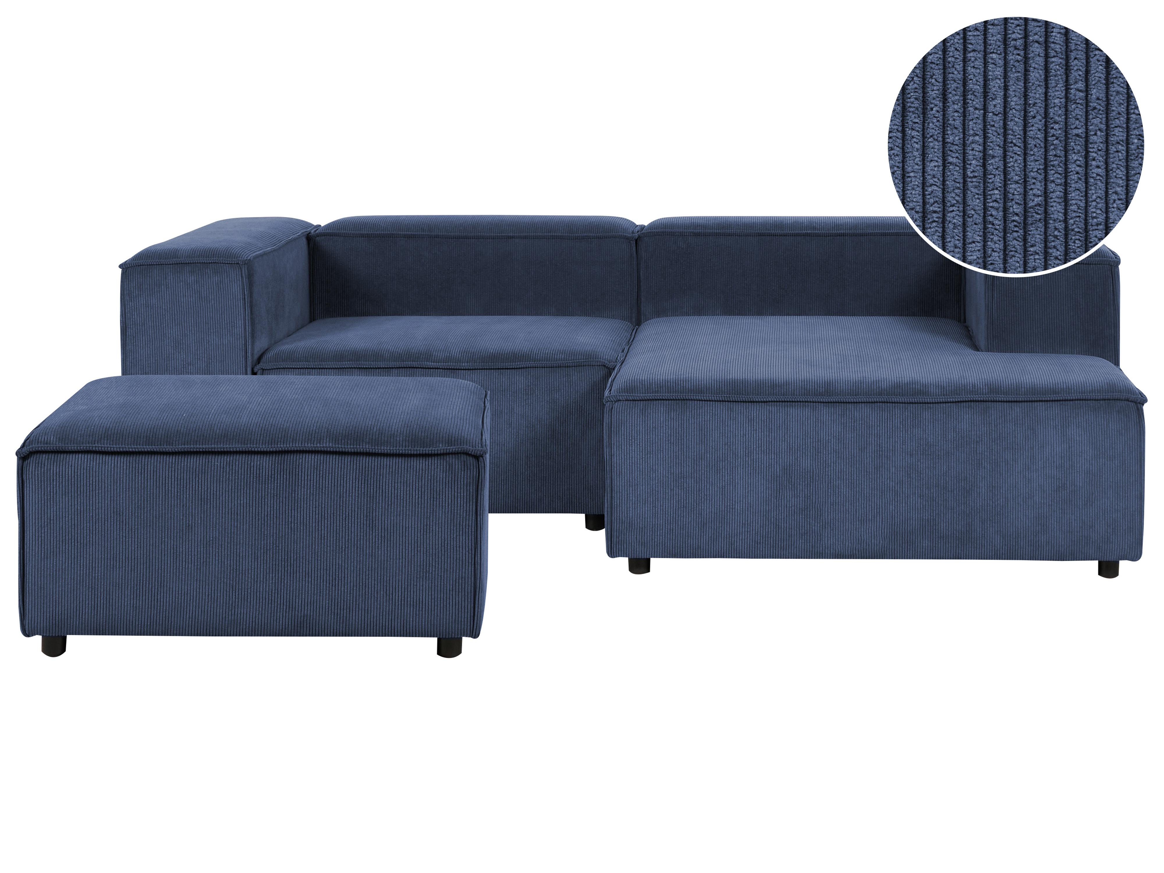 Modulaire hoekbank 3-zits ARDAL Corduroy Donkerblauw met ottomaan linkszijdig
