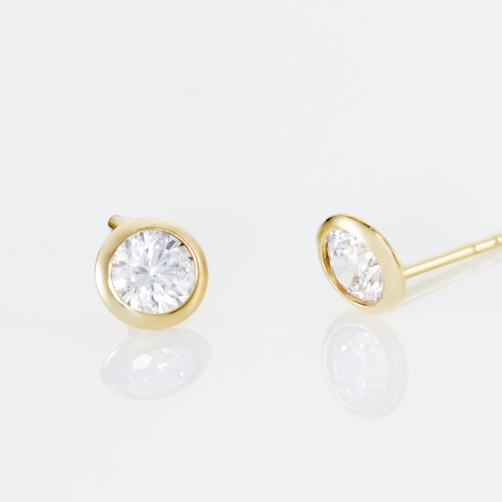 Boucles D'oreilles Puces Elda Serti Clos Or Jaune Oxyde De Zirconium