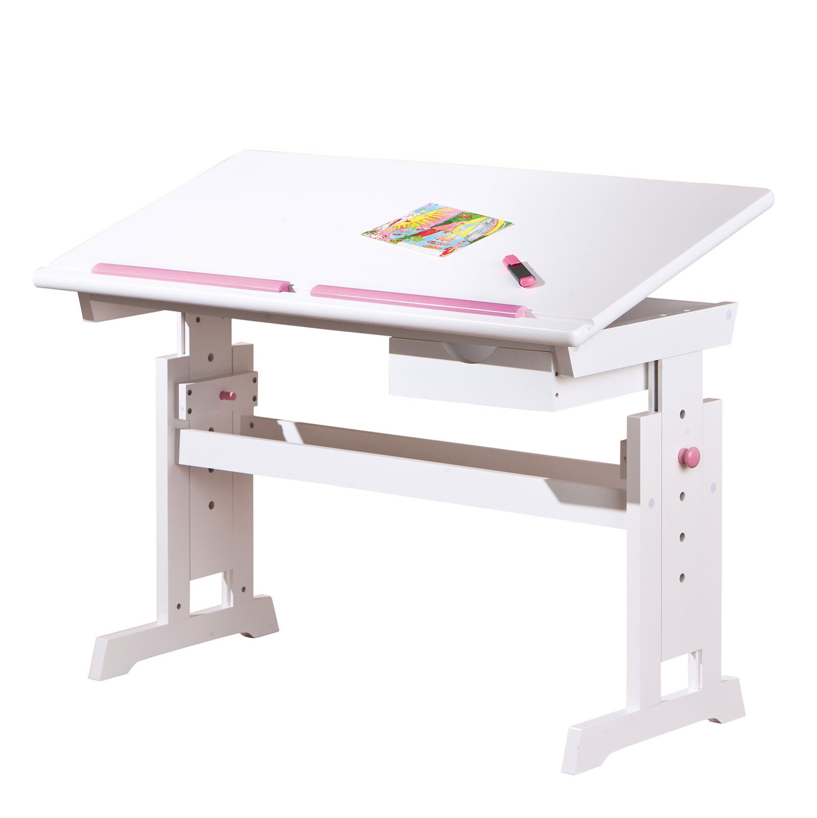 Schreibtisch Julian 109x63-96cm blau/rosa - weiß