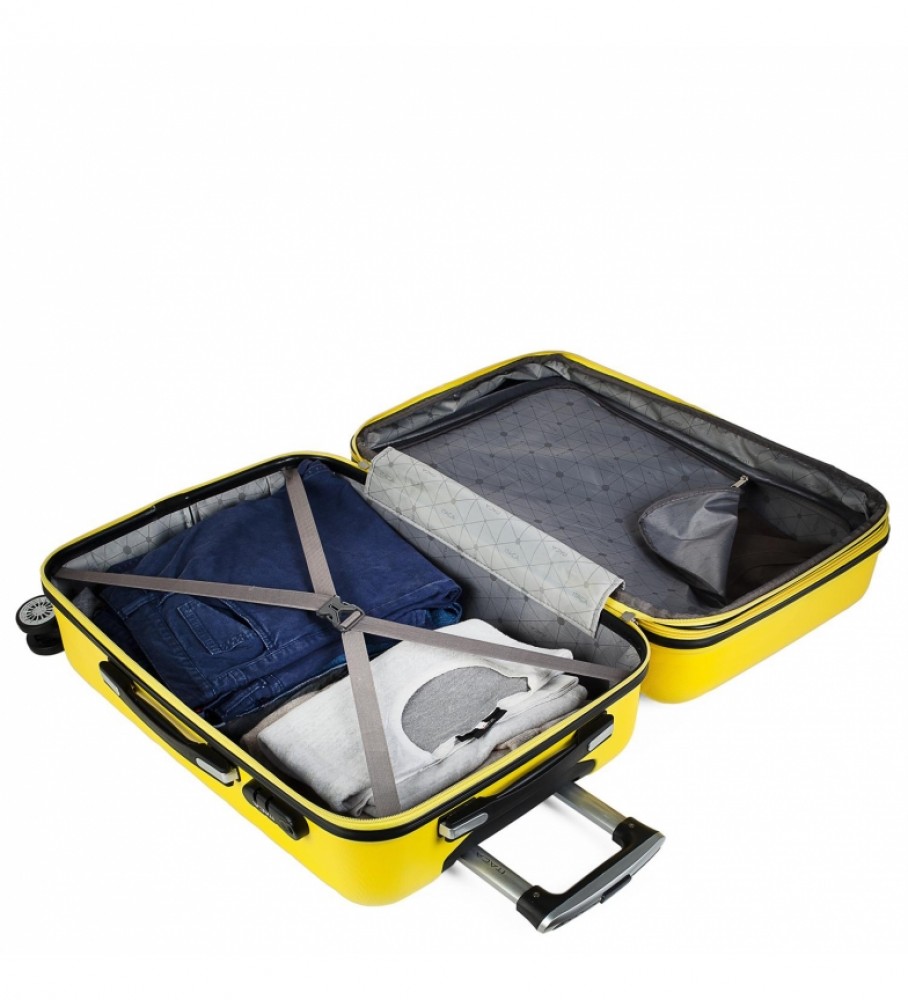 Mala de viagem grande com 4 rodas ITACA 71270 Amarela - 68 x 47 x 30 cm -