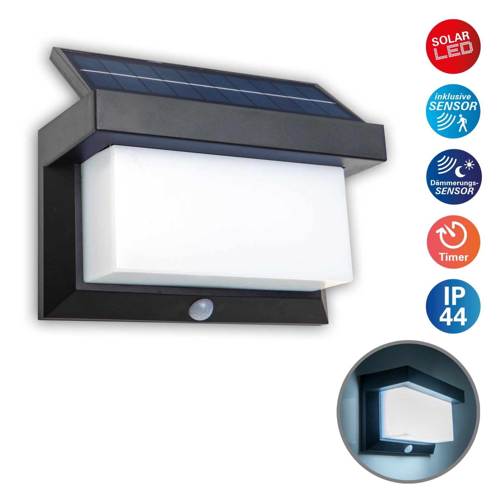 LED-Solar-Außenwandleuchte - schwarz - mit Bewegungsmelder
