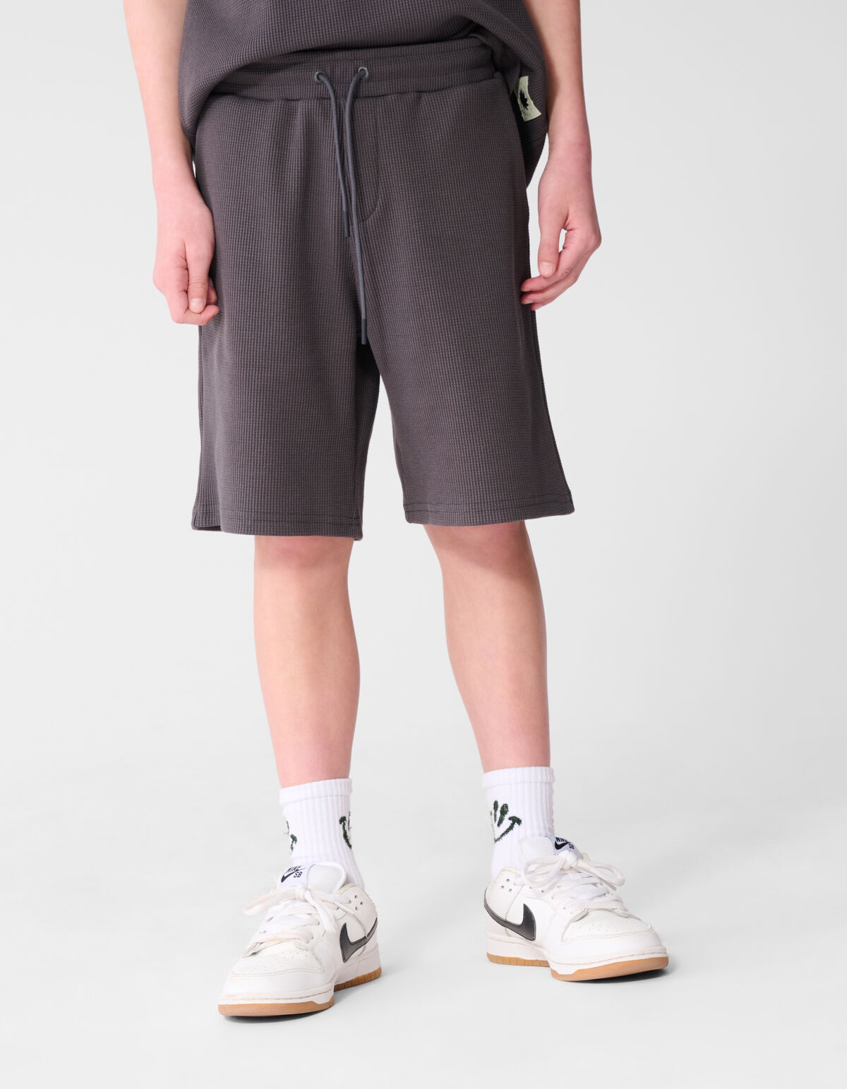Waffle Structuur Short Donkergrijs