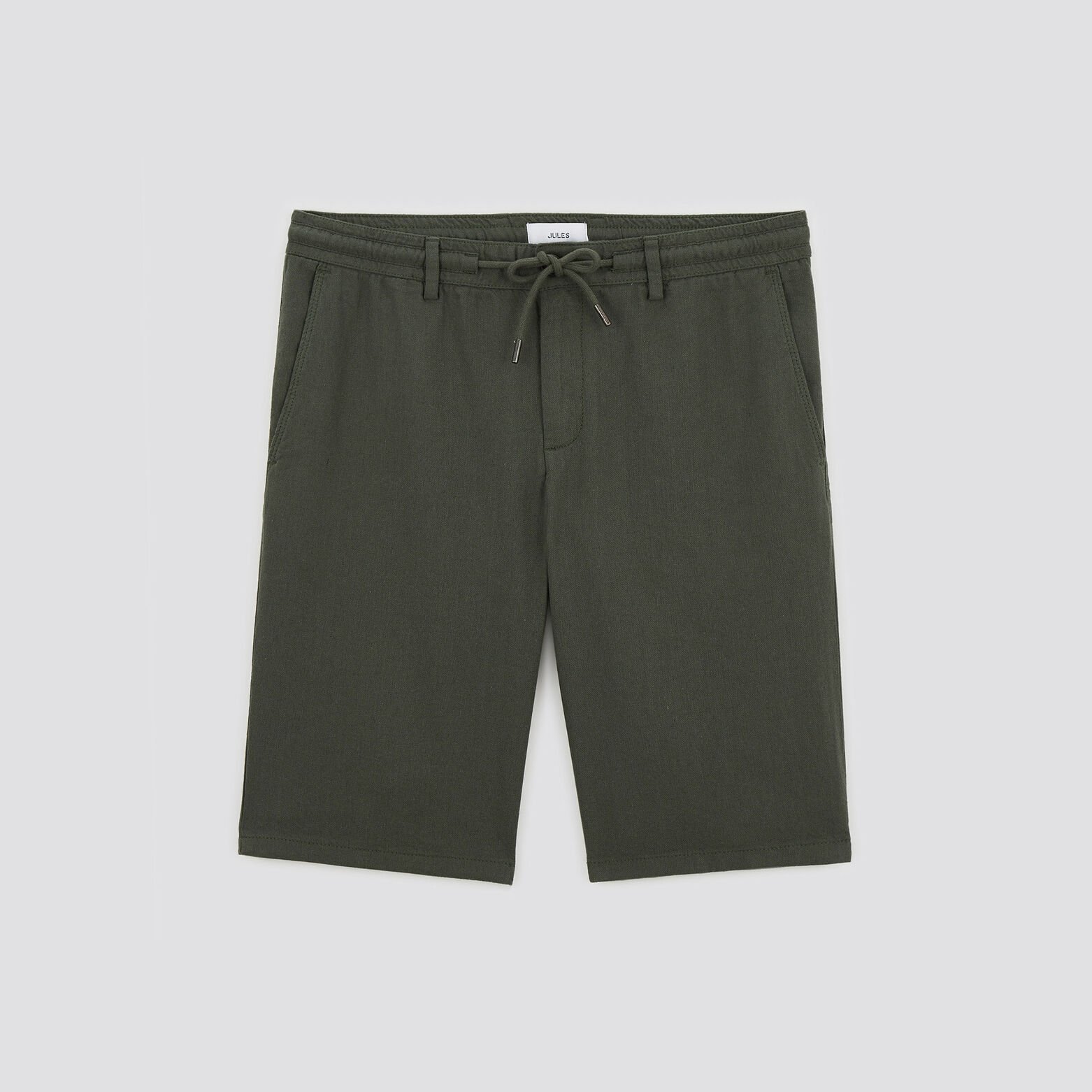 Bermuda uni en coton lin Vert kaki