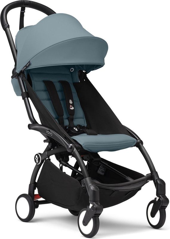 Stokke YOYO3 - Kinderwagen - Zwart Frame - Aqua Zitkussen - Licht en Compact - Handbagage Compatibel