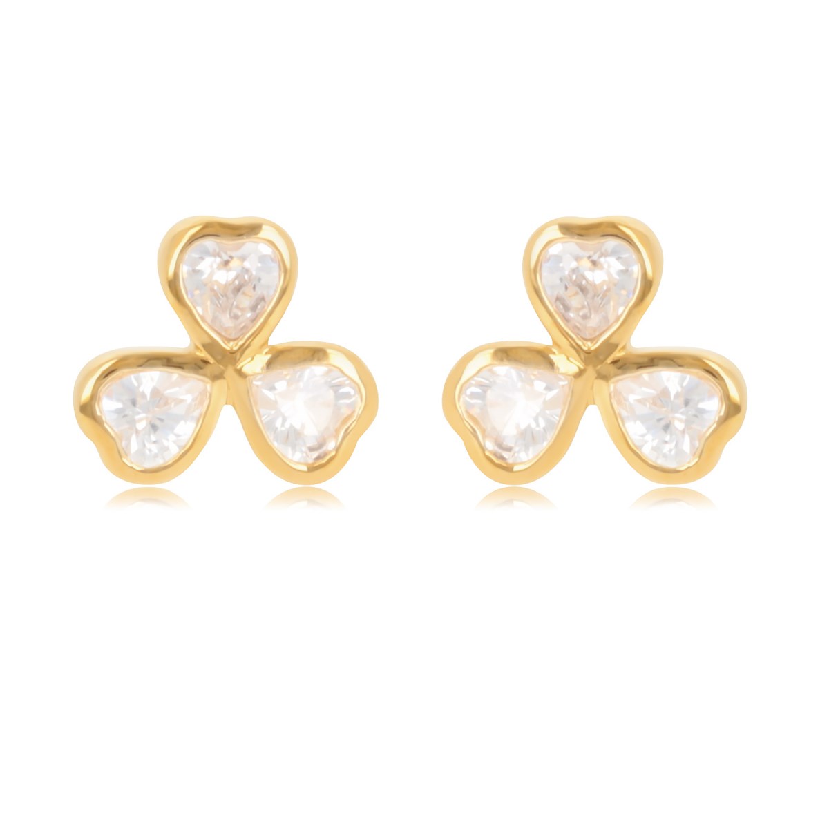 Boucles d'oreille plaqué or fleur de pétales de coeur en cubic zirconia