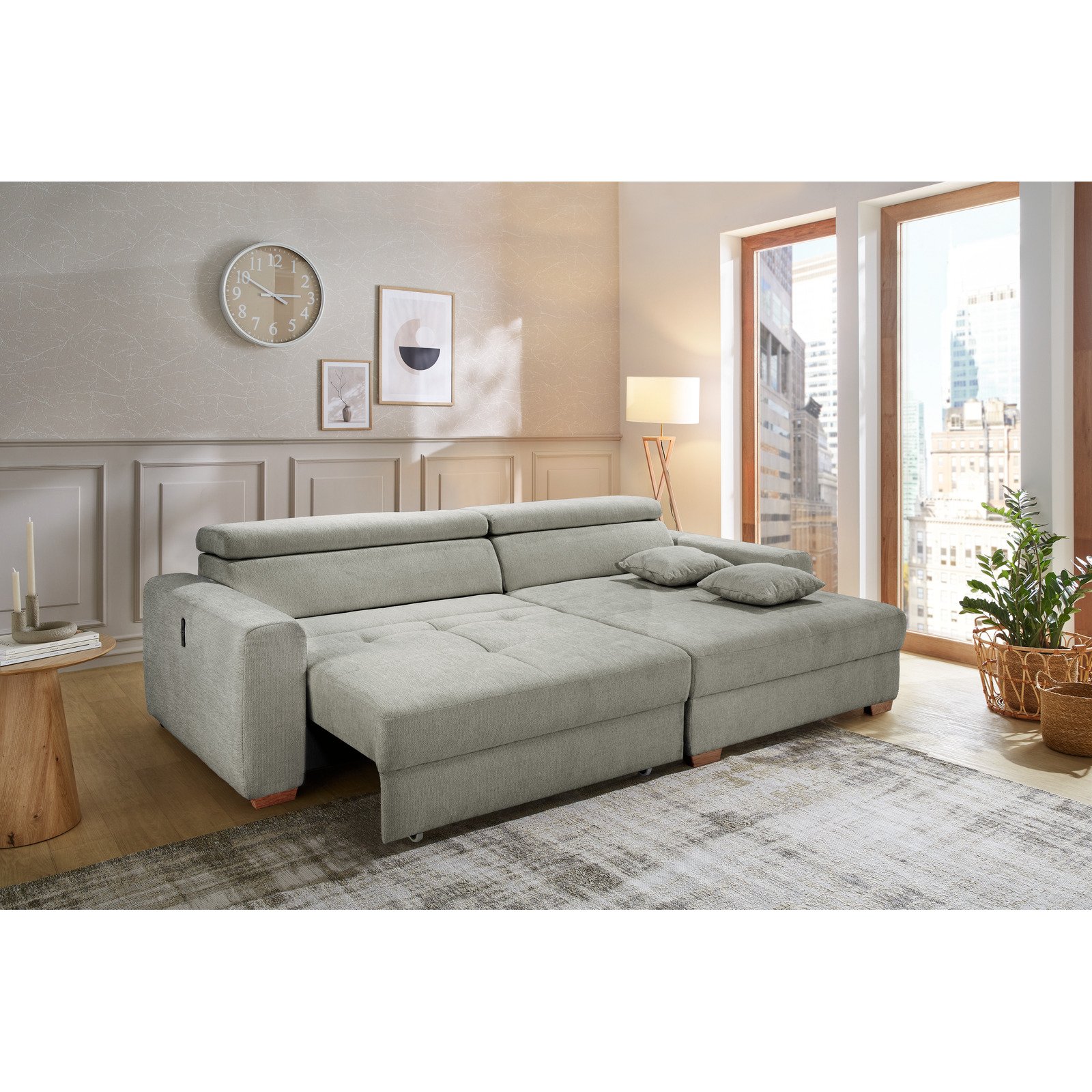 Ecksofa Track Stoff grau mit elektrischer Vorziehbank