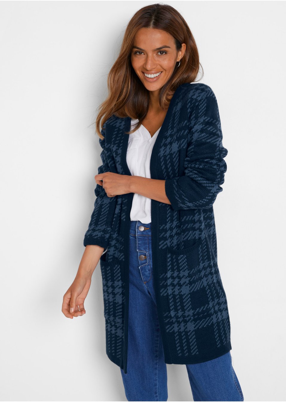 Veste en maille à carreaux avec poches